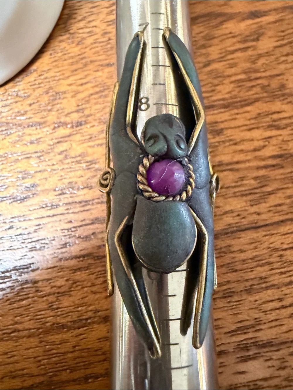 Black and Bronze With Stone Spider Ring